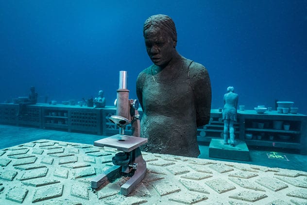A 'reef guardian' in the Coral Greenhouse, part of MOUA in John Brewer Reef, off Townsville. Image by Jason deCaires Taylor